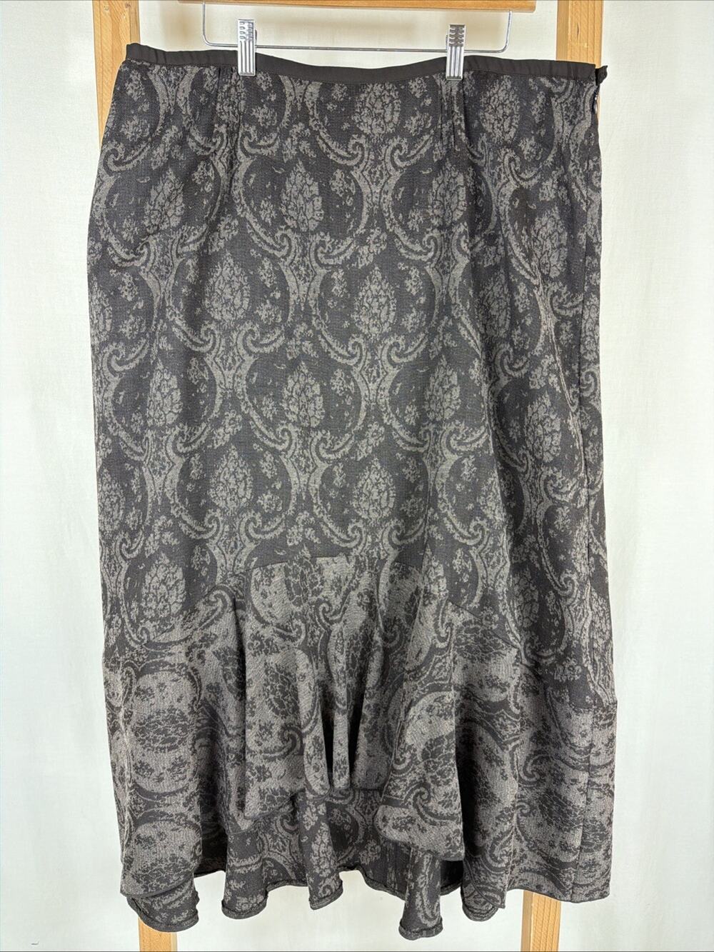 J. Jill Dark Brown Light Brown Jacquard Zip Closure Long Skirt #1316 Size XL
